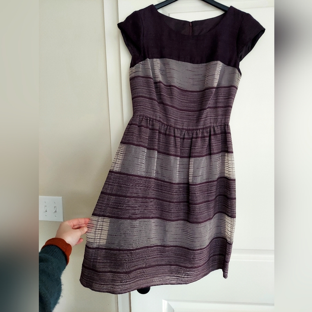 A-line purple and beige dress